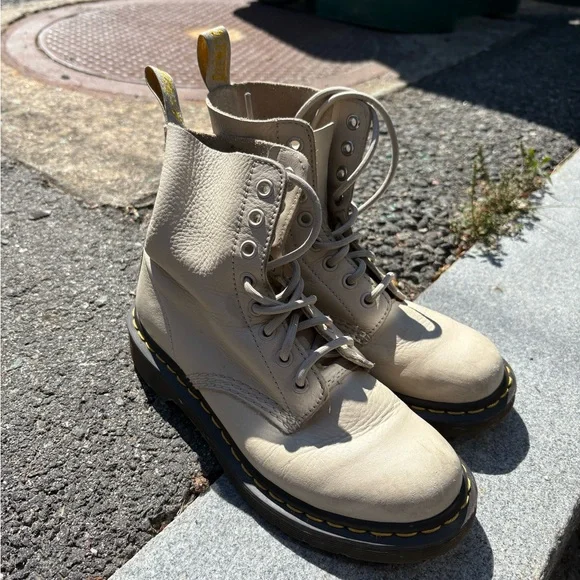 Dr. Martens Cream Combat Boots - Picture 2 of 4
